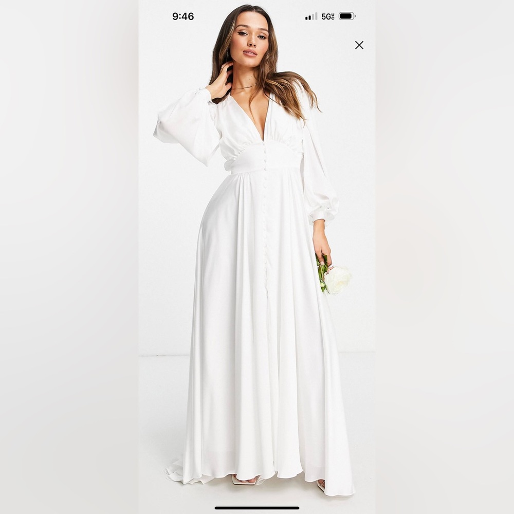 ASOS edition  satin wedding dress with blouson sleeve and button front